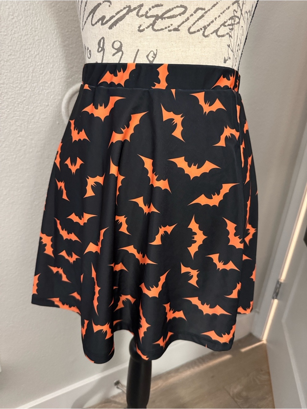 Sourpuss Black Swim skater skirt with Orange Bat Print